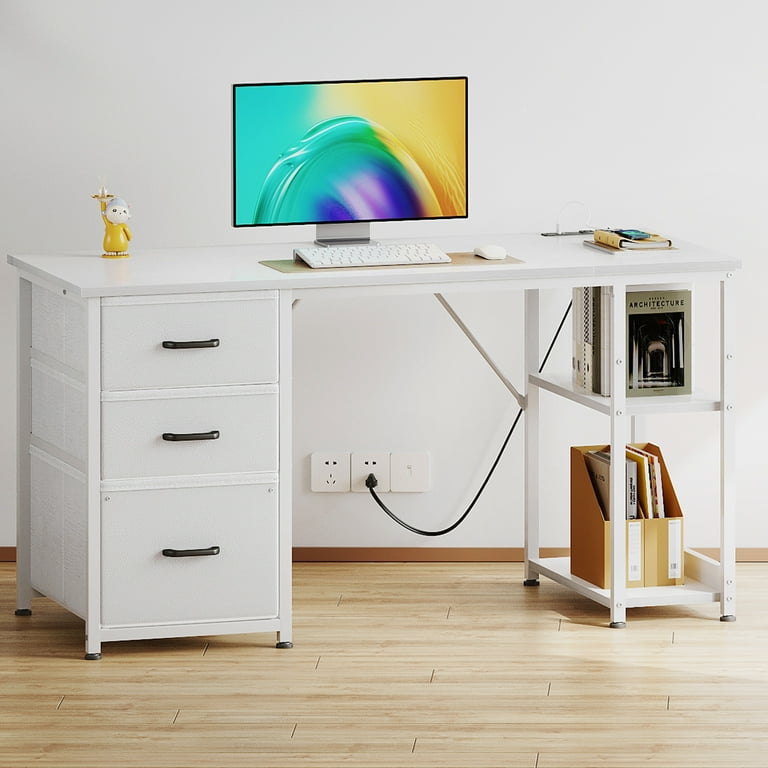 51 Inch Computer Desk with File Drawers & USB Power Outlets