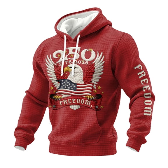 250 Anniversary USA Hoodie, Mens Patriotic Hoodies American Flag Eagle Shirt Long Sleeve Casual Waffle Pullover Hoodies with Pocket