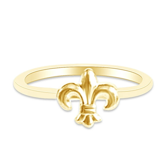 14k Yellow Gold Plated 925 Sterling Silver Lovely Tiny Fleur-de-lis Ring Jewlery for Her Women Valentine's Day Birthday Ring Size-6