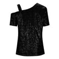 thumbnail image 5 of Miluxas Womens Sparkly Sequin Tops Short Sleeve Glitter Party Dressy Blouse Cold Shoulder Shirt Evening Club Outfit Black XXL(XXL), 5 of 9