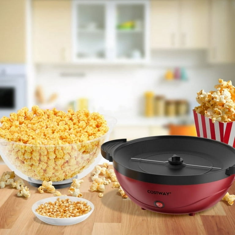 SUGIFT Deluxe Stirring Popcorn Maker, Hot Oil Electric Popcorn Machine with  Large Lid for Serving Bowl and Convenient Storage,Red 