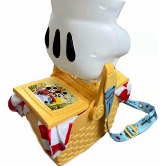 D Parks Toon Town Picnic Basket Popcorn Bucket, Yellow Woven Design with Mouse Handle, Collectible