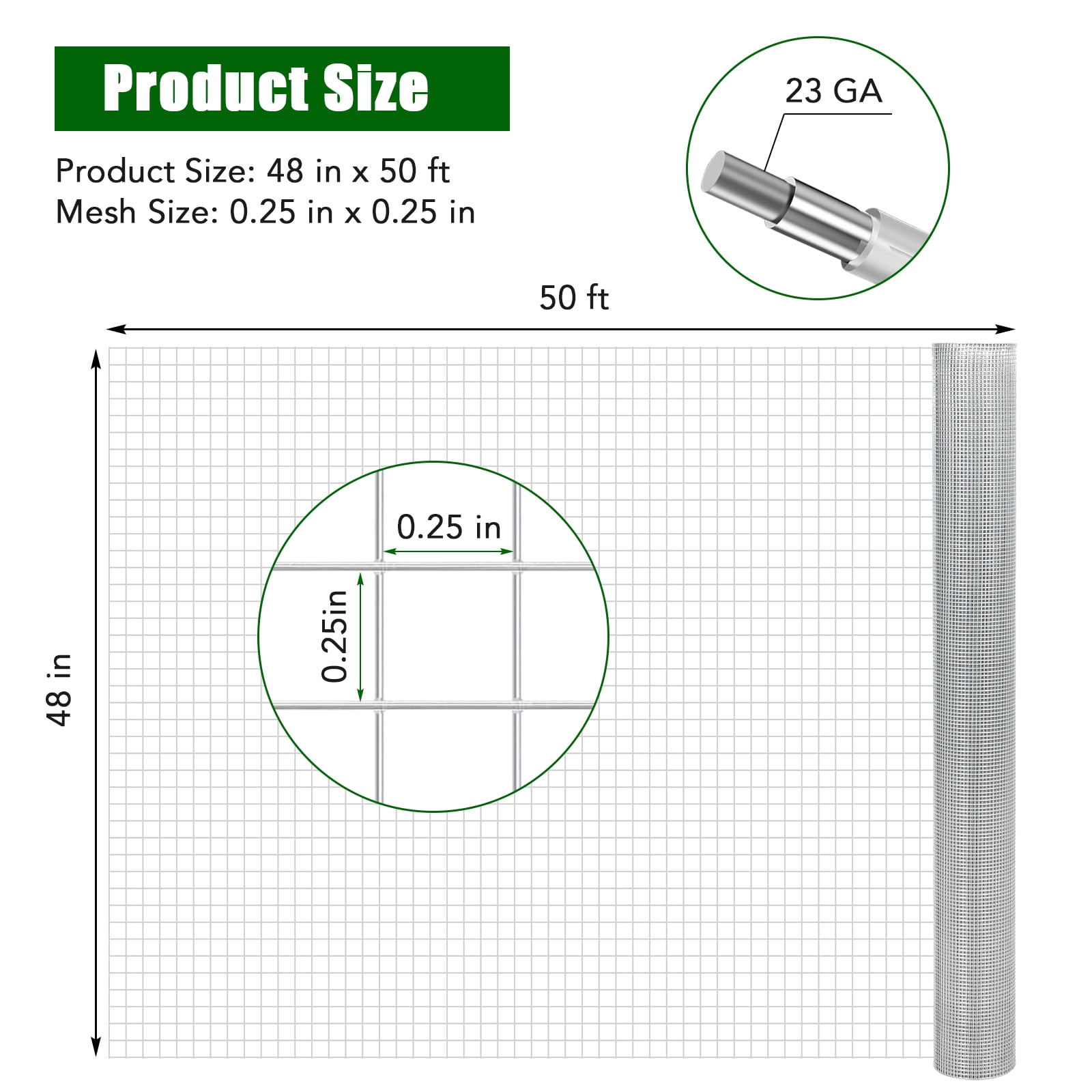 Accreate Hardware Cloth Chicken Wire Fence Galvanized Steel Mesh Rolled Fencing for Garden Supports Poultry Netting Cage Snake Fence Tree Guard