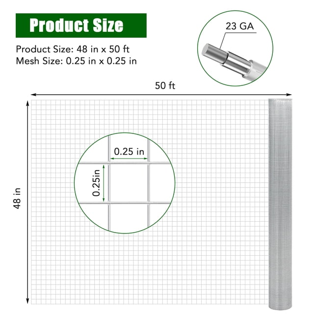 Edtara Galvanized Hardware Cloth Chicken Wire, Steel Mesh Rolled Fence for Garden Support, Poultry Netting Cage, Snake Fence Protection and Tree Guard Applications