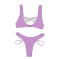 thumbnail image 6 of Womens Swimsuits Solid Color Elastic Bandage Sexy Hollow Out Brazilian Tow Piece Brazilian Bikini Sets For Women Swimwears Holiday Wear,Purple,M, 6 of 7