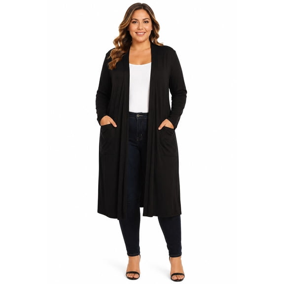 Women's Plus Size Open Front Long Cardigan, Lightweight Casual Solid Cardigan with Loose