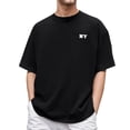 thumbnail image 3 of Black T Shirts for Men 3xl Short Sleeve Big and Tall Cropped Short Sleeve Tshirts Casual Stylish Solid Color Boat Neck Casual Summer Vacation Basic Basic Tee, 3 of 5