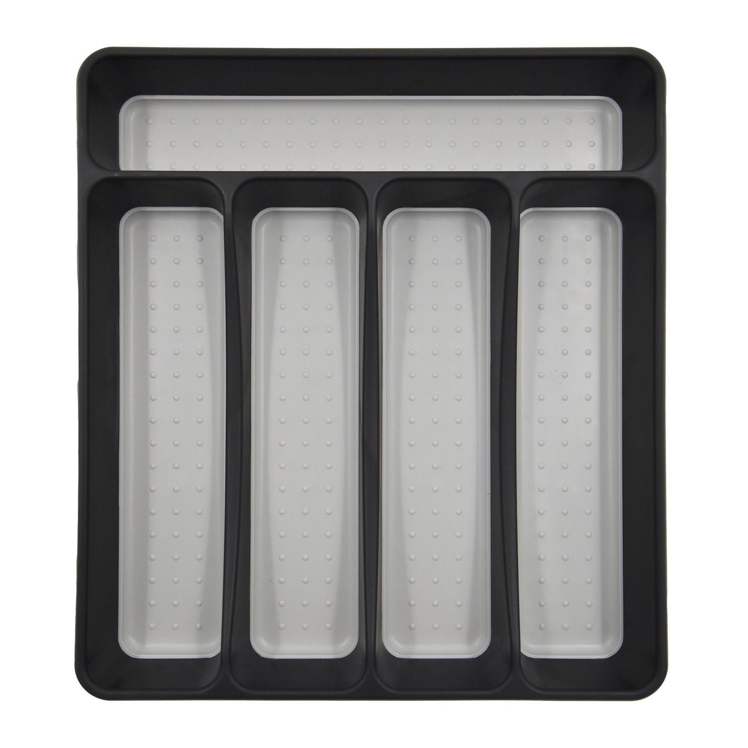 Mainstays Plastic Black 5 Compartment Non-Slip Drawer Cutlery Tray Large, 12.87" x 11.34", Kitchen Organizer, 1 piece