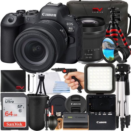 Canon EOS R6 Mark II Mirrorless Camera with RF 24-105mm IS STM Lens + SanDisk 64GB Memory Card + Case + Tripod + SV Premium Accessory Bundle