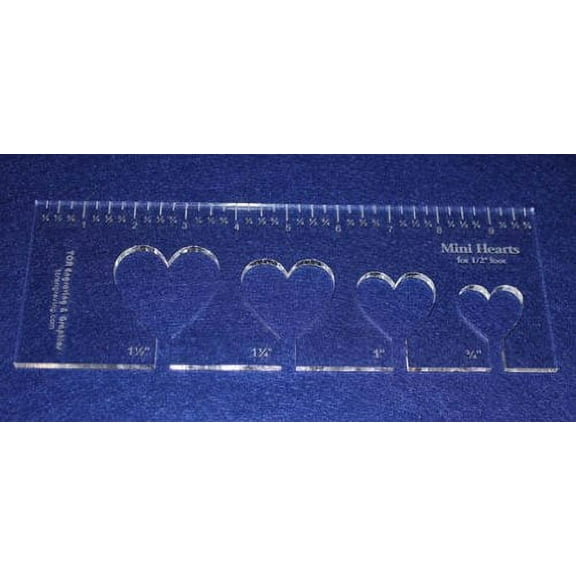 4 Mini Hearts Template for 1/2" Foot - Clear with Ruler 1/4" Thick