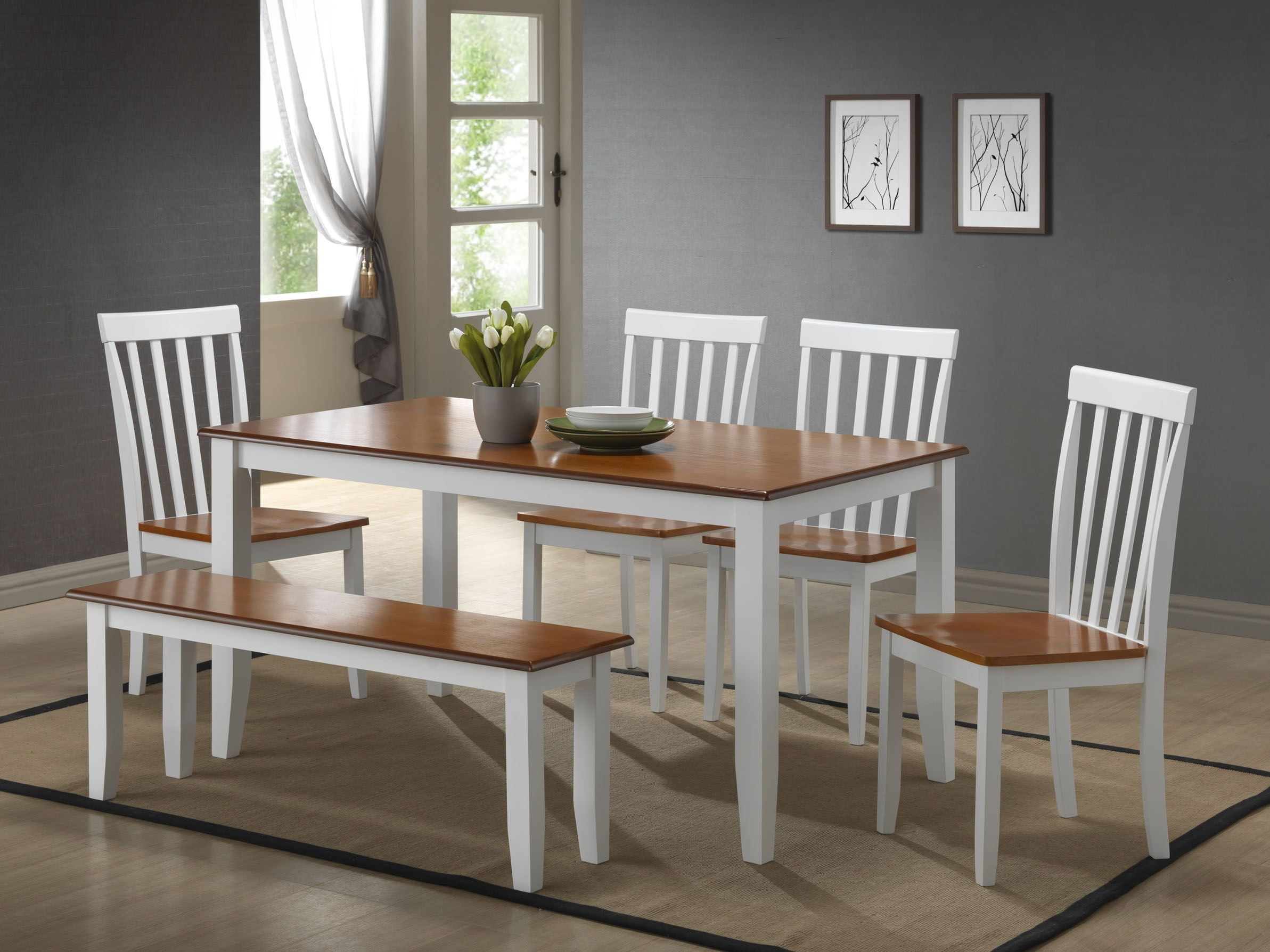 Boraam Bloomington Dining Chairs, Set of 2, White / Honey Oak Boraam Bloomington Dining Chairs, Set of 2, White / Honey Oak