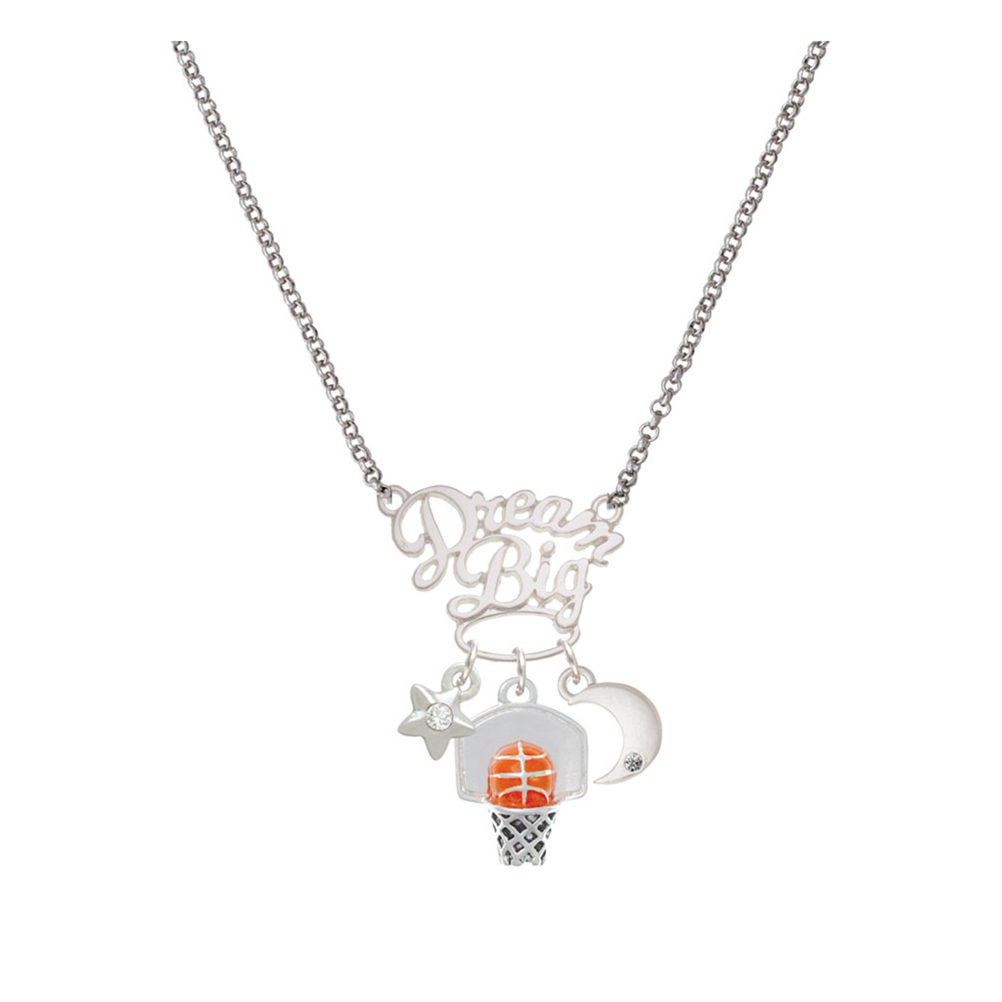 Delight Jewelry Silvertone 3-D Enamel Basketball in Hoop Silvertone Dream Big Pendant Necklace, 25"