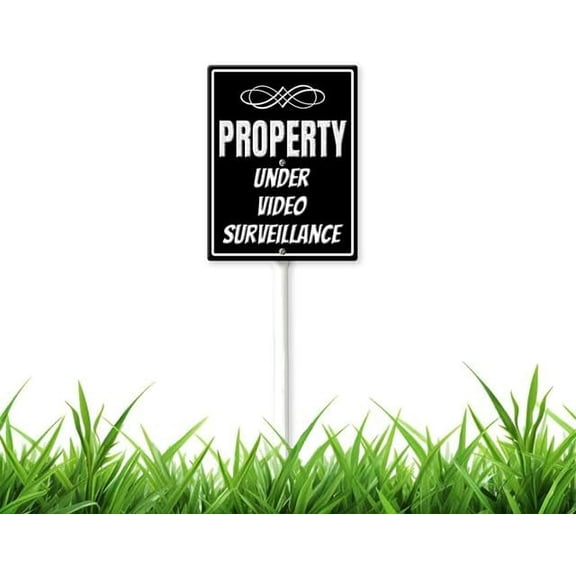 8 x 12 inch Grass Sign with Stakes,Property Under Video Surveillance Sign, Metal 24 Hour Surveillance Sign, Video Monitor Sign for Outdoors