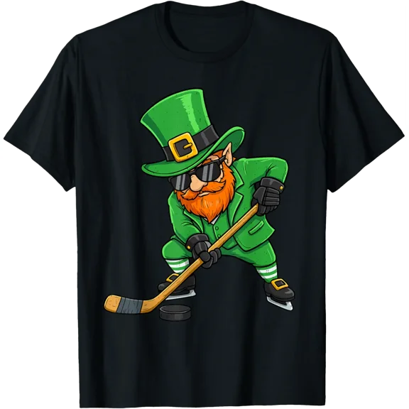 Leprechaun Ice Hockey Green St Patricks Day Sport Boys T-Shirt All Size S-5Xl