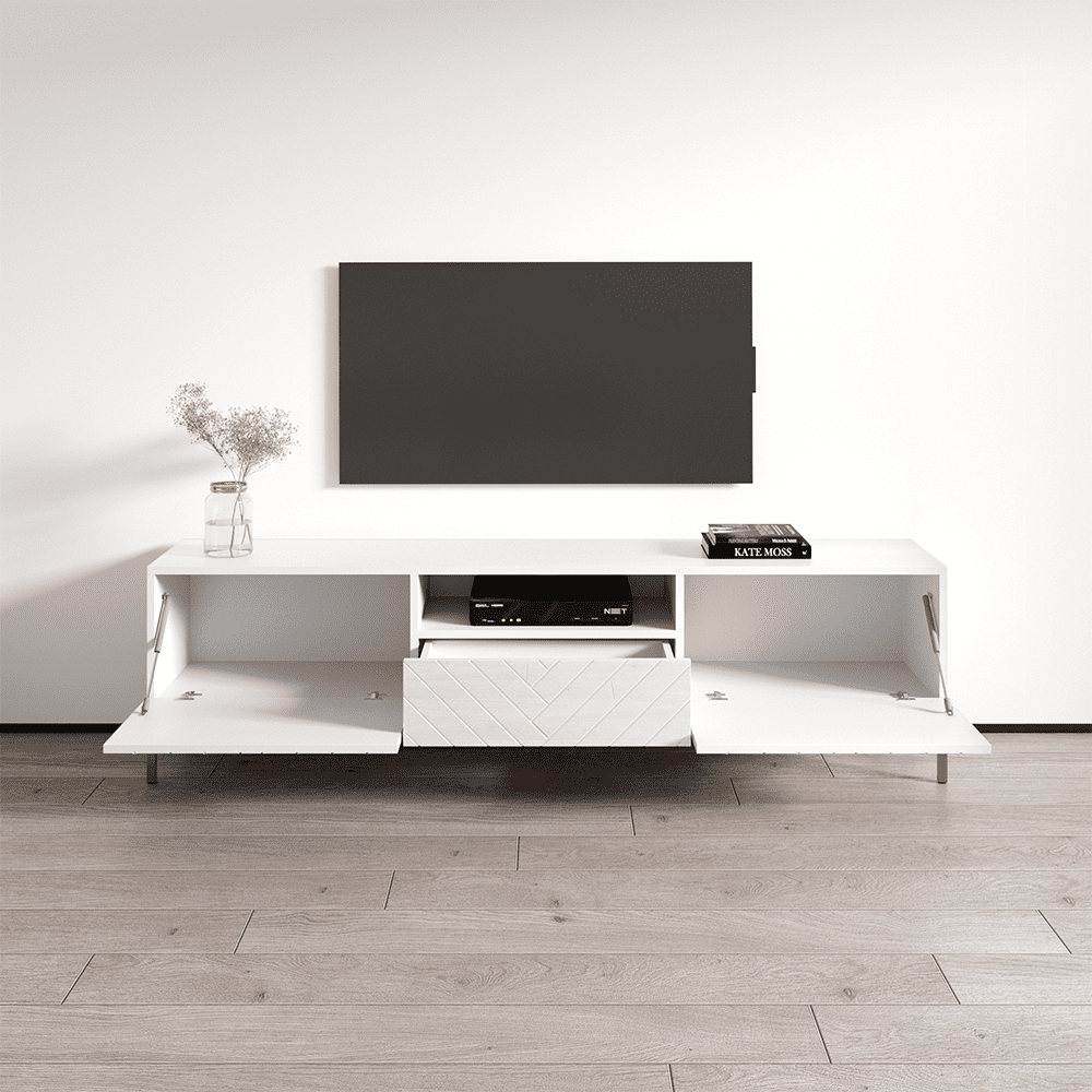Gala 01 TV Stand for TVs up to 85", Mid-Century Modern High Gloss 75" Entertainment Center, TV Media Console with Storage Cabinets