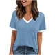 thumbnail image 2 of Blusa de manga larga,Camiseta holgada informal con cuello en V para mujer, blusa de manga corta con patchwork, poliéster, corte cómodo, uso diario, sopatenor, 2 of 8