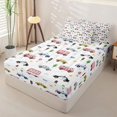thumbnail image 2 of Castle Fairy Cartoon City Vehicle Print Zipper Twin Comforter Sets with Fitted Sheet and 2 Pillowcases,Bus Taxi Pattern Zipper Bedding Set,Red White,4-Piece,Reversible, 2 of 6