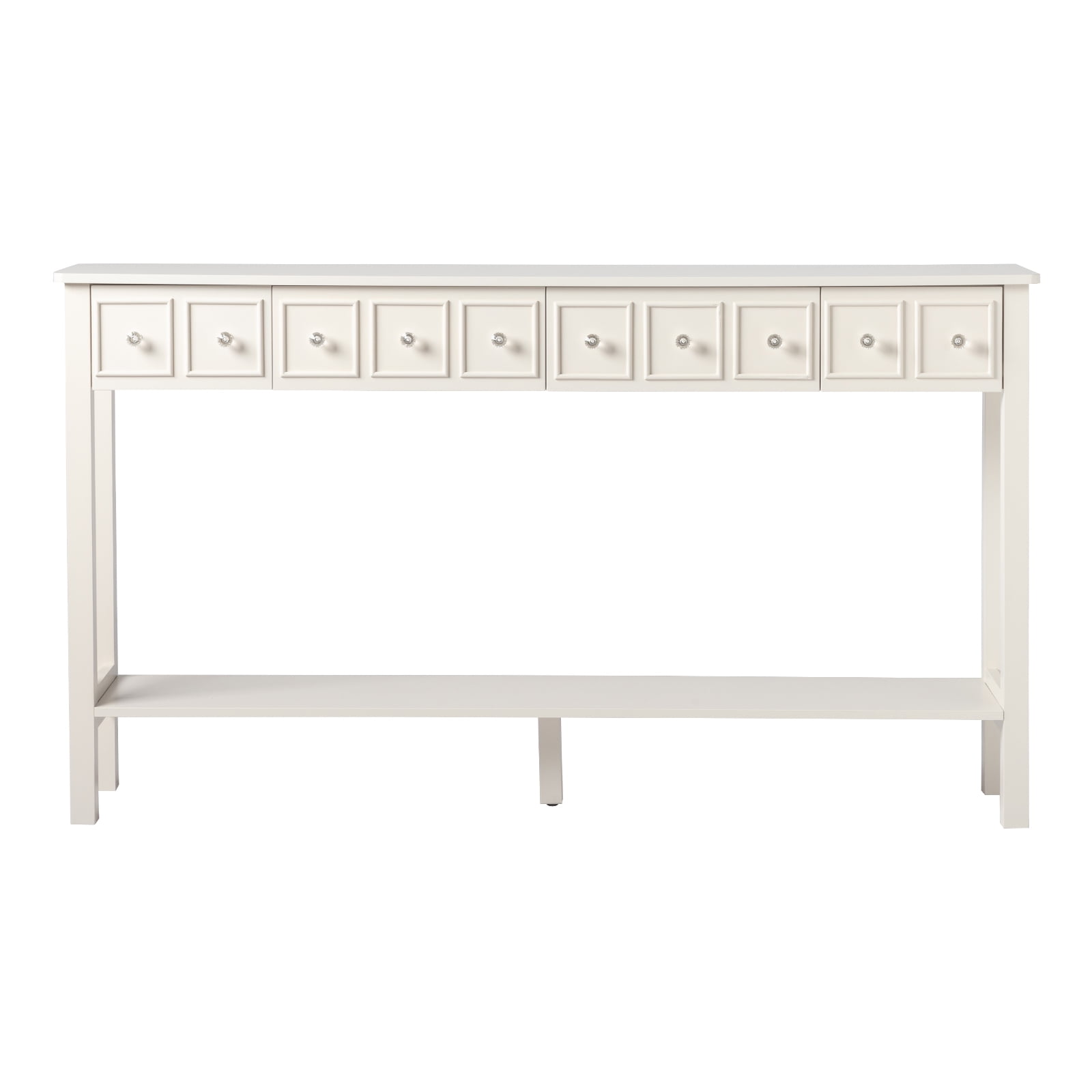 Ktaxon 60" Long Console Table with Storage for Entryway, Narrow Sofa Tablewith 4 Drawers and Storage Shelf, Multifunctional TV Table for Living Room, Hallway, Foyer, Antique White