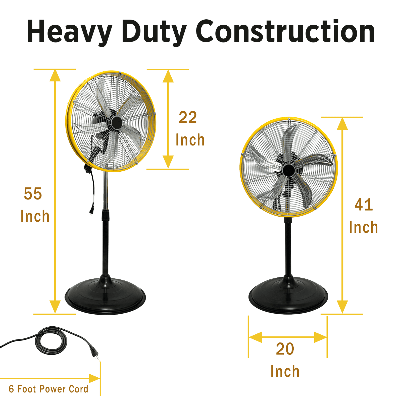 4900 CFM 20" High Velocity Industrial Pedestal Fan, 3-Speed Professional Oscillating Standing Fan with Drum Head, Heavy Duty Metal Fan for Commercial, Warehouse, Garage, UL Listed