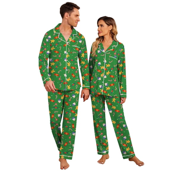 Ekouaer Christmas Mens Womens Family Matching Pajamas Long Sleeve Button Down Pj Set Festival Party Sleepwear