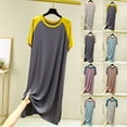 thumbnail image 2 of Bosfbaoi Nightgowns For Women Color Block Raglan Nightgown Short Sleeve Crew Neck Side Slit Casual Sleep Dress, 2 of 6