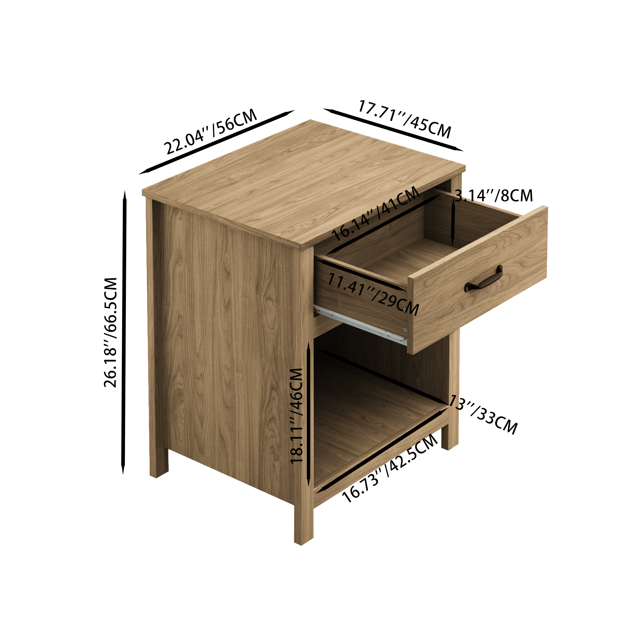 Nightstand with 1 Drawer and Open Shelf,Modern Wood Bedside Table End Table for Bedroom,Living Room or Apartment,Brown