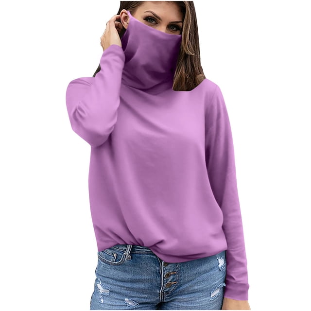 Swstbby Liquidation d'Été! Hauts d'Été pour Femmes, Hauts d'Été Décontractés pour Femmes à Manches Longues Unis, Masque Facial Uni pour Protection Solaire, Hauts Légers Roses m