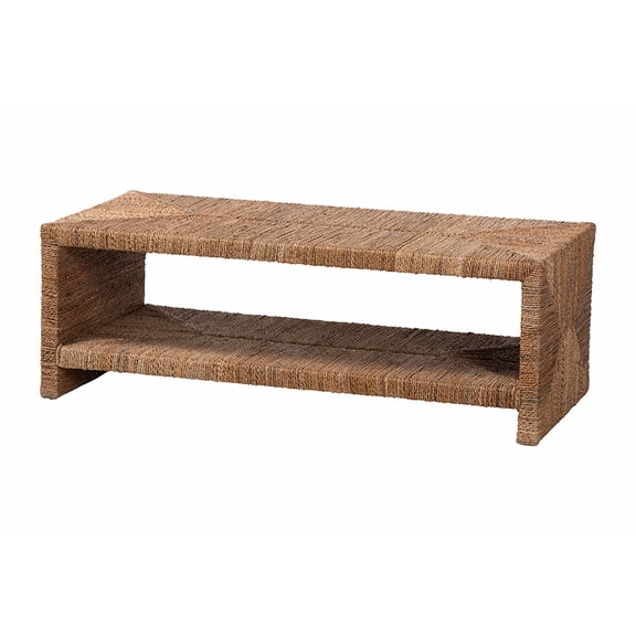 bali & pari Liza Rectangle Seagrass Coffee Table - Handwoven Natural Fiber Frame with Open Shelf, Boho Furniture for Living Room or Lounge