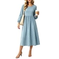 thumbnail image 2 of Busydd Womens Fall Dresses Fashion Long Sleeve Polka Dot Dress Casual Comfortable Solid Color Round Neck Midi Dress L, 2 of 5