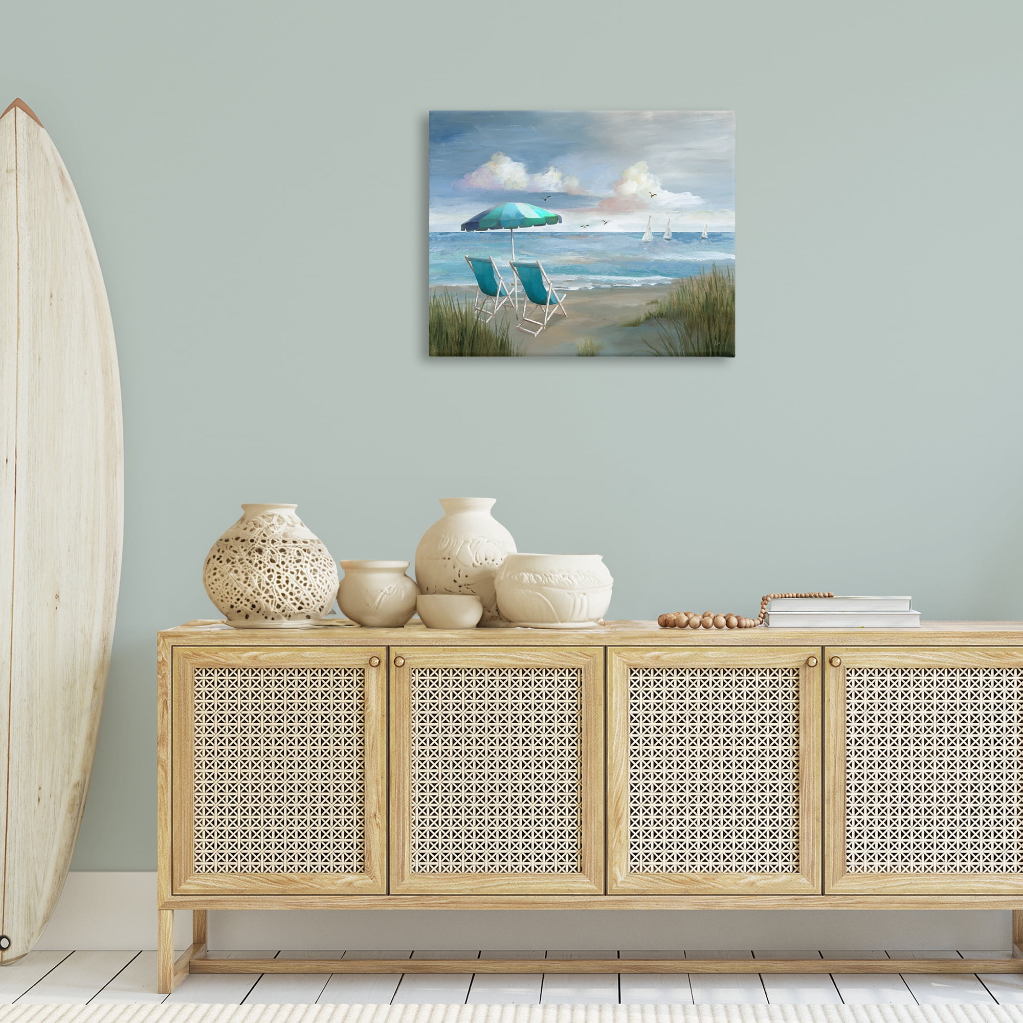Stupell Industries Seagulls over Calm Beach Nautical & Beach Painting Wrapped Canvas Art Print Wall Art, 30 x 24