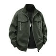 thumbnail image 2 of Men's Solid Color Zip Lapel Retro Workwear Jacket, Army Green, Size L, 2 of 5