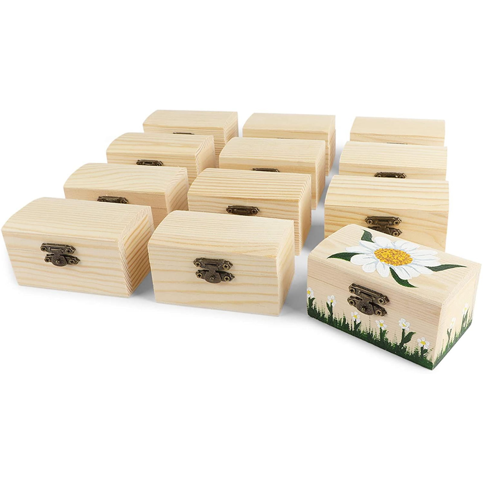 Keepsake Trunk Wooden Treasure Chest Storage Box With Lid Plain Pinewood 