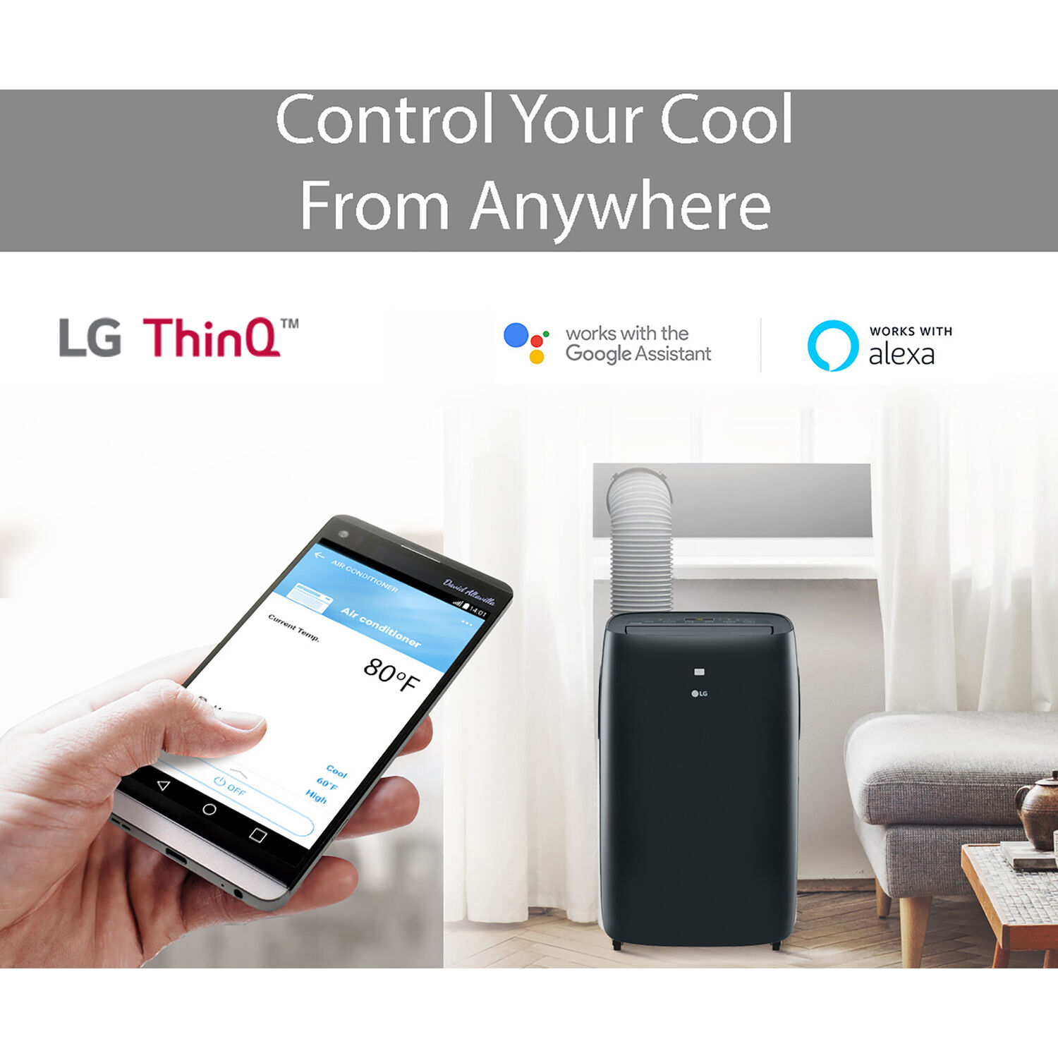 LG 10,000 BTU (14,000 BTU ASHRAE) Smart Wi-Fi Portable Air Conditioner, Cooling & Heating, LP1021BHSM - image 2 of 11