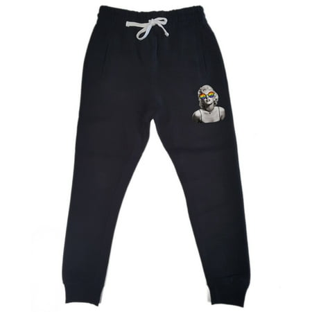 Men's Marilyn Monroe Rainbow Glasses KT T129 Black Fleece Gym Jogger Sweatpants Large Black