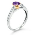thumbnail image 3 of Gem Stone King 925 Sterling Silver and 10K Yellow Gold Purple Amethyst and White Lab Grown Diamond Engagement Ring for Women (0.63 Cttw, Oval 6X4MM, Gemstone February Birthstone, Size 5), 3 of 4