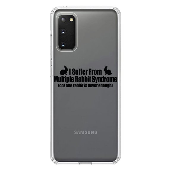 DistinctInk Clear Shockproof Hybrid Case for Galaxy S20 ULTRA / 5G (6.9" Screen) - TPU Bumper Acrylic Back Tempered Glass Screen Protector - I Suffer From Multiple Rabbit Syndrome