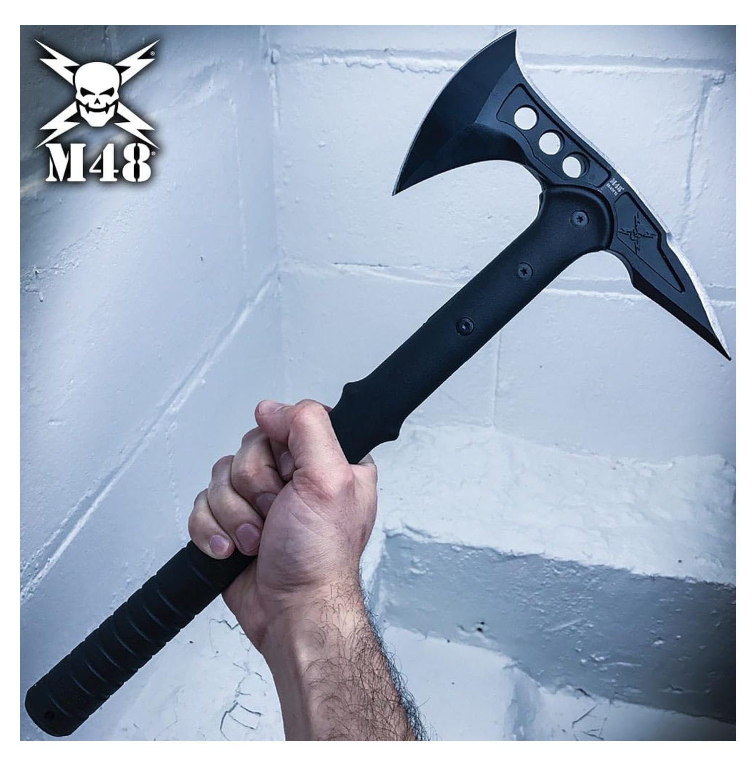 Tomahawk Military Axe - Black, 15 Inch Camping Hatchet with Sheath