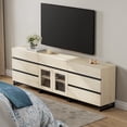 thumbnail image 3 of Modern TV Stand For Tvs Up To 100 Inch, 3 In 1 TV Console With Glass Doors And 7 Drawers, Media Console With Adjustable Shelf For Living Room, Bedroom,Beige, 3 of 12