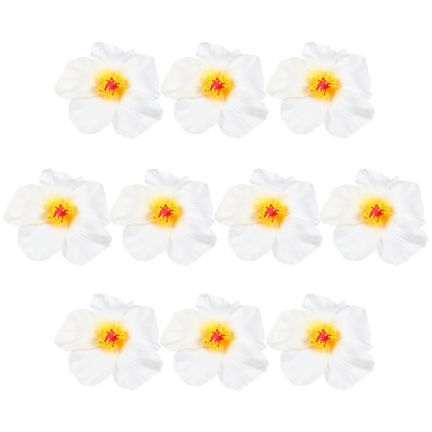 10 piezas de flores de hibisco, hermosa decoración artificial hawaiana, cabeza de flor, material de bricolaje para boda, fiesta hawaiana Luau