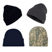 SET OF 4 BEANIE Warm Winter Beanies Hats Cap Toboggans Thermal Knit Cuff Acrylic Ski hats 12" (Navy Black Gray Camo)
