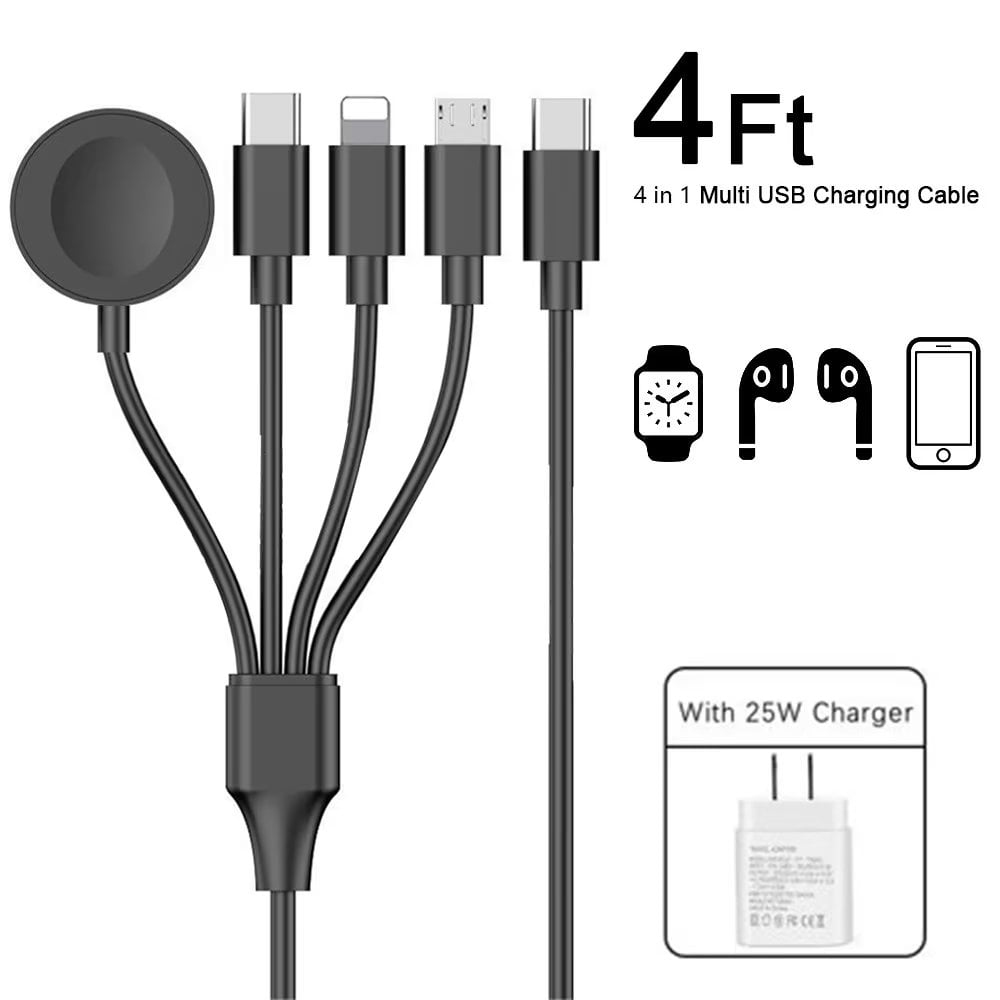4 in 1 Multi USB Charging Cable, Portable Apple Watch Wireless Charger