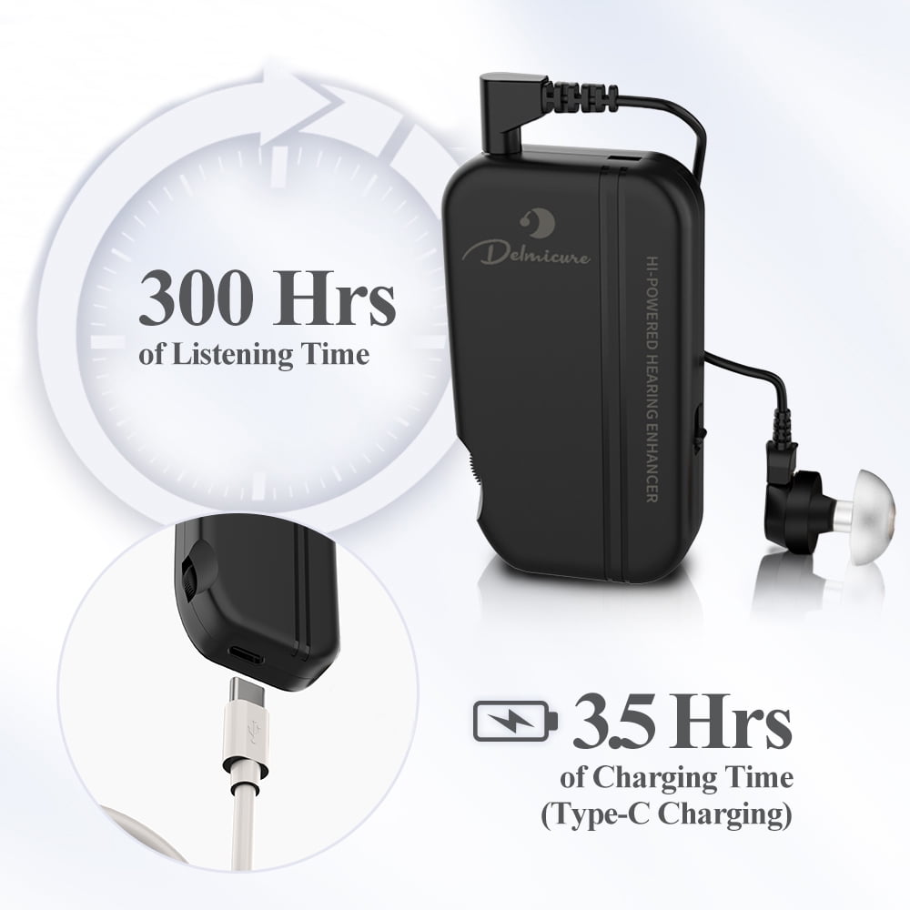 Delmicure Hearing Aids for Seniors, Body-Worn Hearing Aid, Rechargeable, Perfect for Severe Hearing Loss, VHP-302C