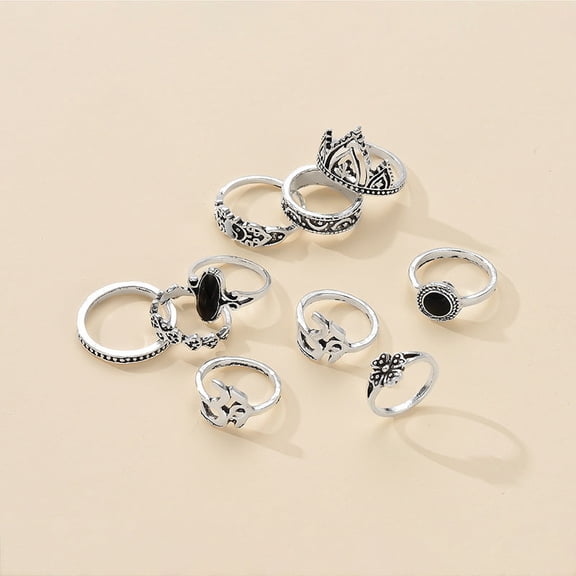 Womens Vintage Geometric Alloy Knuckle Rings Set of 10 Electroplated Stackable Retro Fashion Jewelry Bejeweled