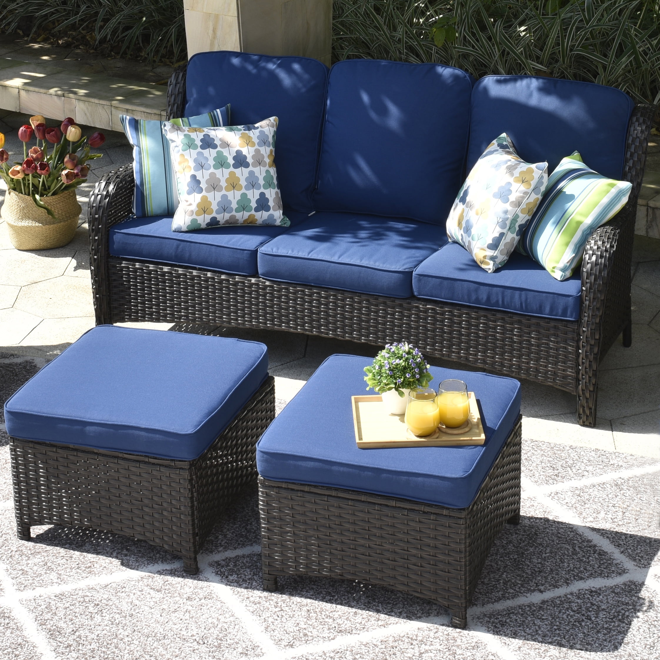 Ovios Outdoor Patio Furniture Set on Sale 3 Pieces, Wicker Patio