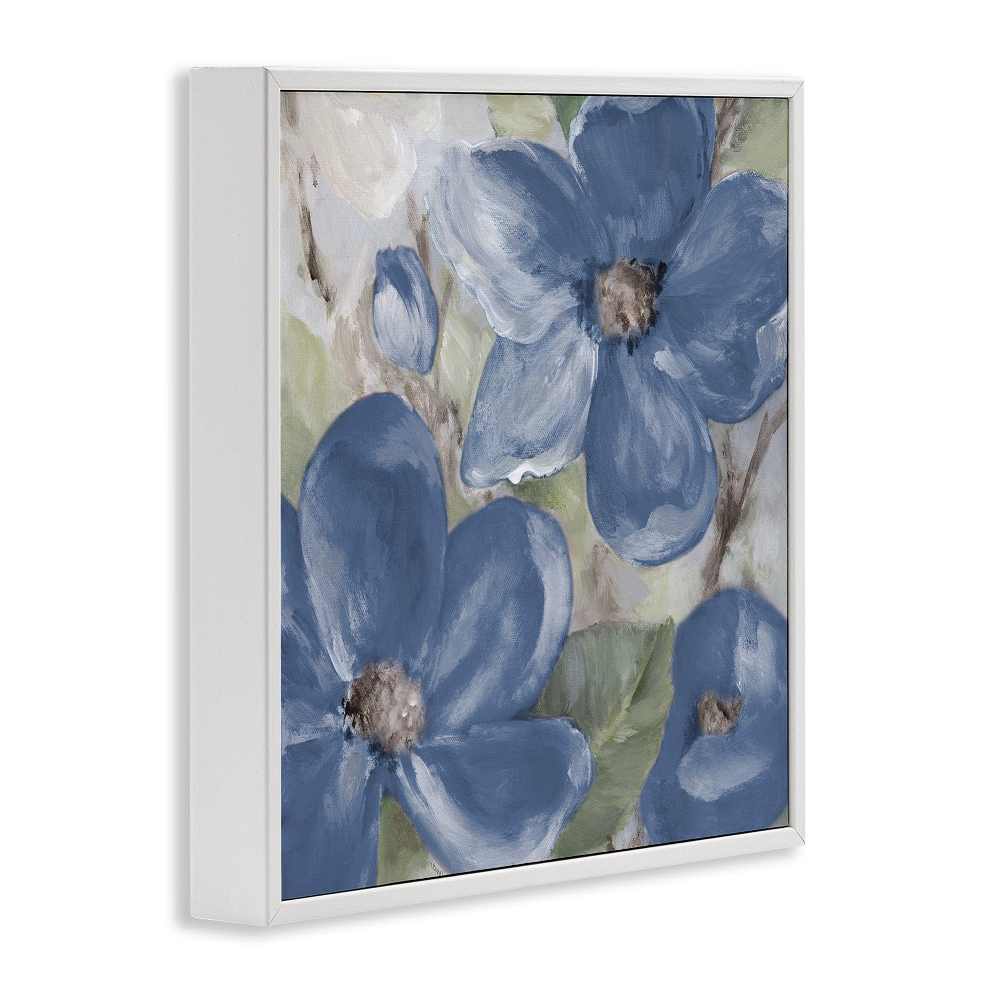 Stupell Industries Silently Blue Bloom Botanical & Floral Painting White Framed Art Print Wall Art, 12 x 12