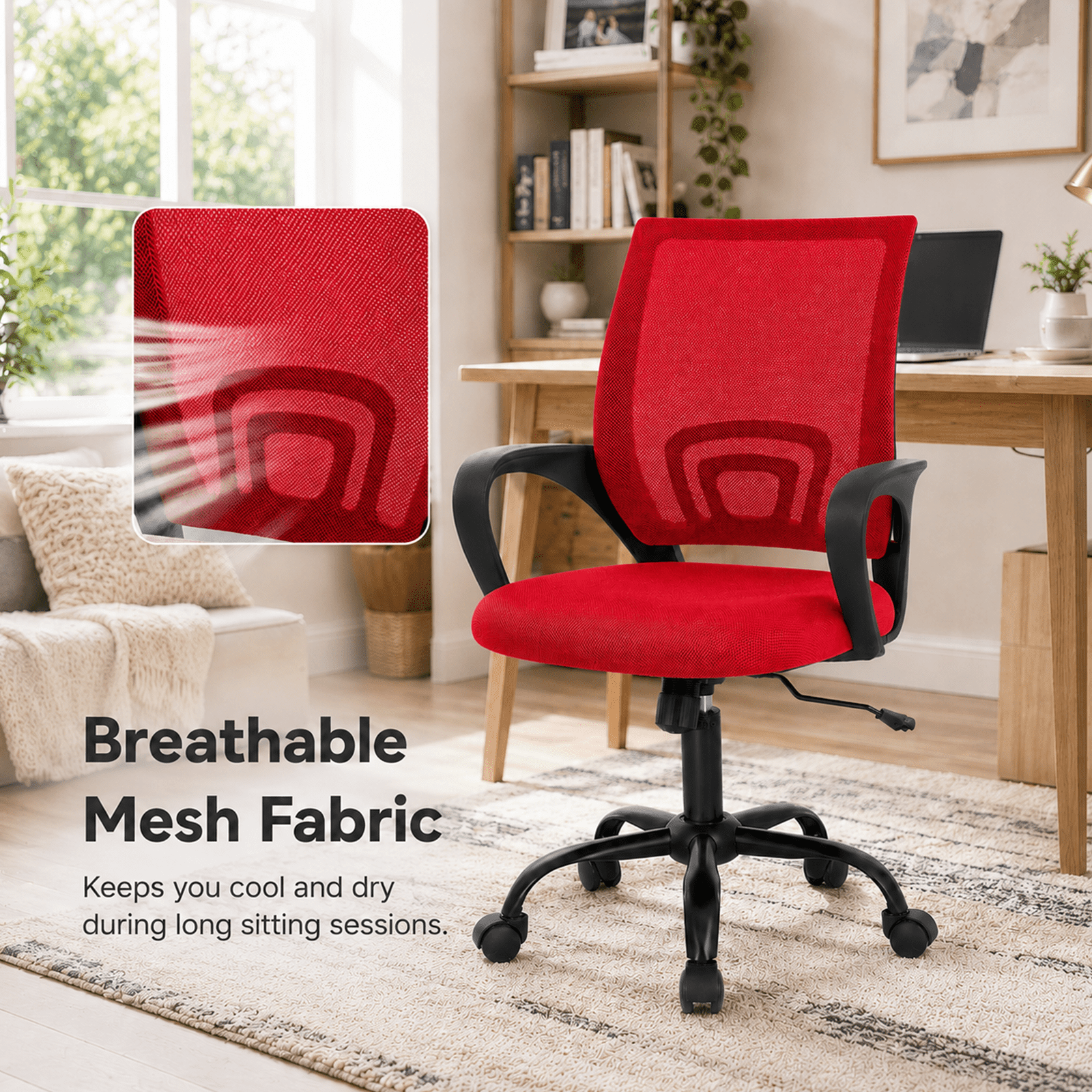 Alvantor 2 Set Office Chair, Ergonomic Mesh Desk Chair with Lumbar Support and Fixed Armrests, Adjustable Height & 360° Swivel, 250lbs