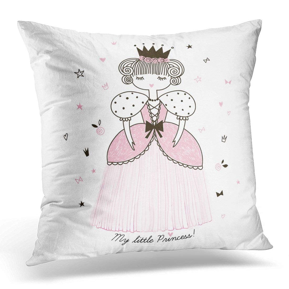 BSDHOME Pink Girl Cute Little Princess Doodle Nursery Fancy Pillow Case Pillow Cover 20x20 inch