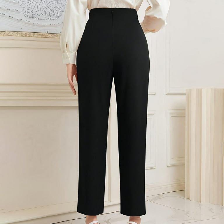 lmcalzta Dress Pants for Women Straight Leg High Waisted Regular Fitted  Business Dress Trousers with Pockets - Walmart.com