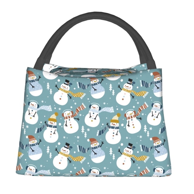 Balery Snowflake Scarf Snowman Bolsa de Aislamiento Portátil – Bolsa de Almuerzo con Forro de Aluminio Mejorado, Funda Impermeable y Fácil de Limpiar para Picnic y Caja de Almuerzo