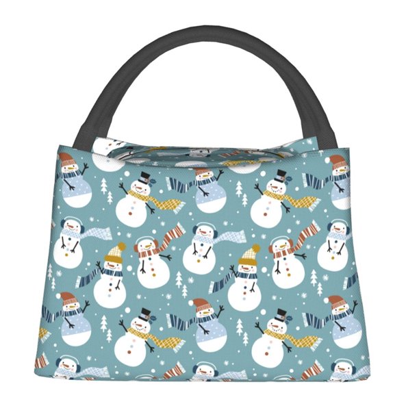 Fotbe Snowflake Scarf Snowman Bolsa Térmica Portátil con Estampado, Bolsa de Entrega de Alimentos Aislada, Bolsa Reutilizable de Gran Capacidad para Comidas y Supermercado